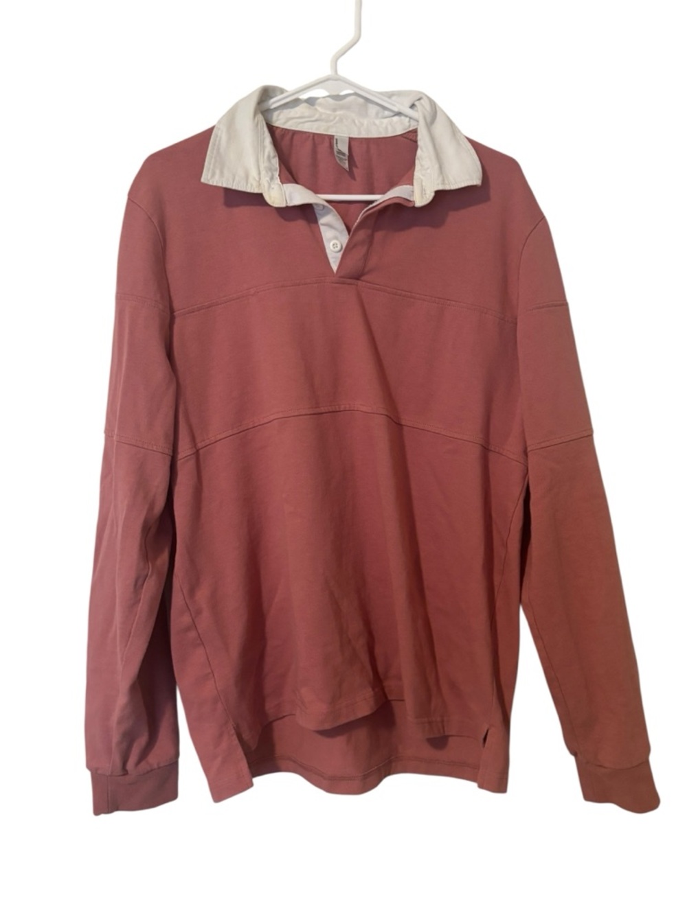 American Apparel XL Dusty Rose Rugby Pullover with White Collar